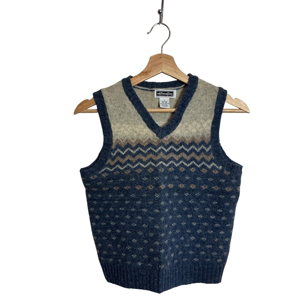Vintage Xhilaration 90s Small Blue Fair Isle Shetland Wool Sweater Vest Y2K